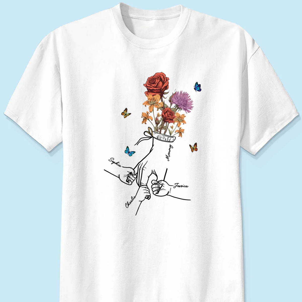 Holding Mom Grandma Hand Birth Month Flowers Personalized Shirt - Image 7