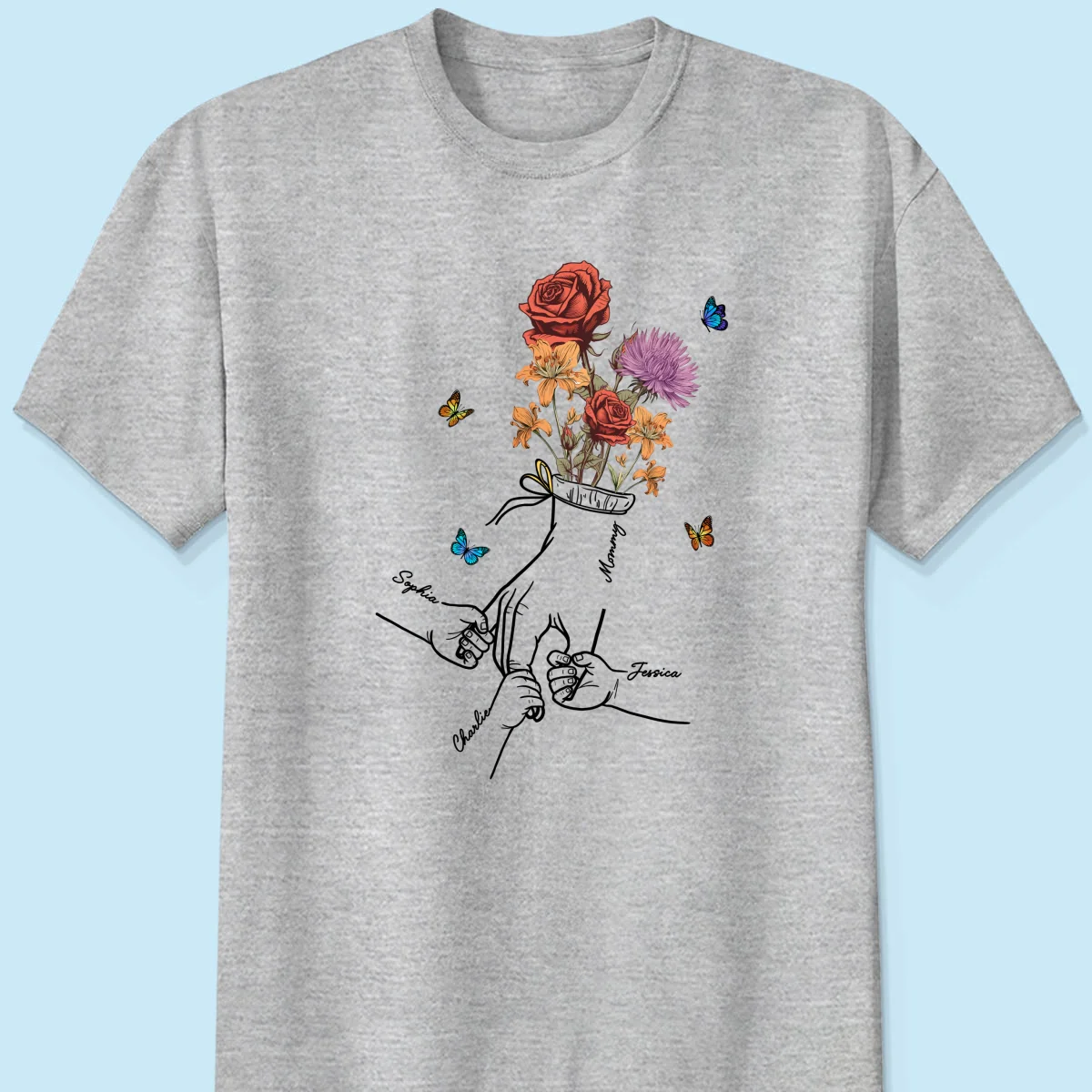 Holding Mom Grandma Hand Birth Month Flowers Personalized Shirt - Image 8