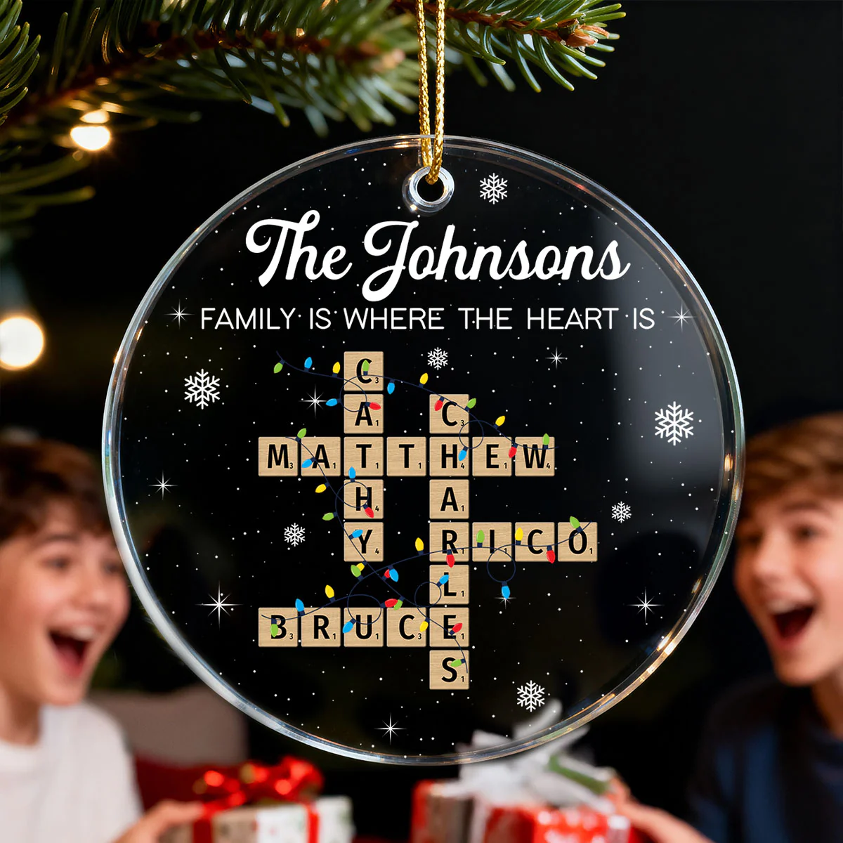Holiday Festive Family Crossword Puzzle Art - Personalized Acrylic Ornament - Image 11
