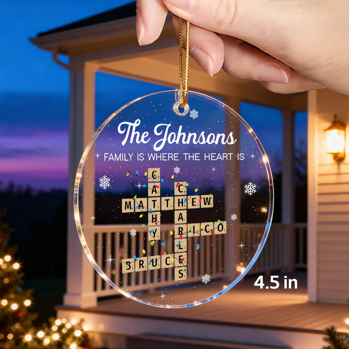 Holiday Festive Family Crossword Puzzle Art - Personalized Acrylic Ornament - Image 2