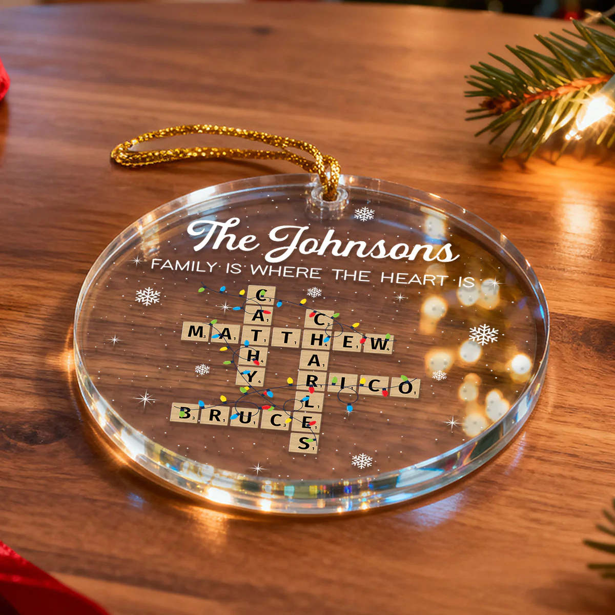 Holiday Festive Family Crossword Puzzle Art - Personalized Acrylic Ornament - Image 5