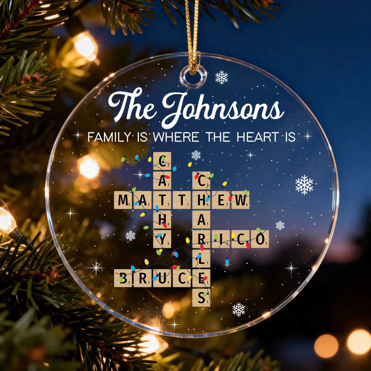 Holiday Festive Family Crossword Puzzle Art - Personalized Acrylic Ornament - Image 6