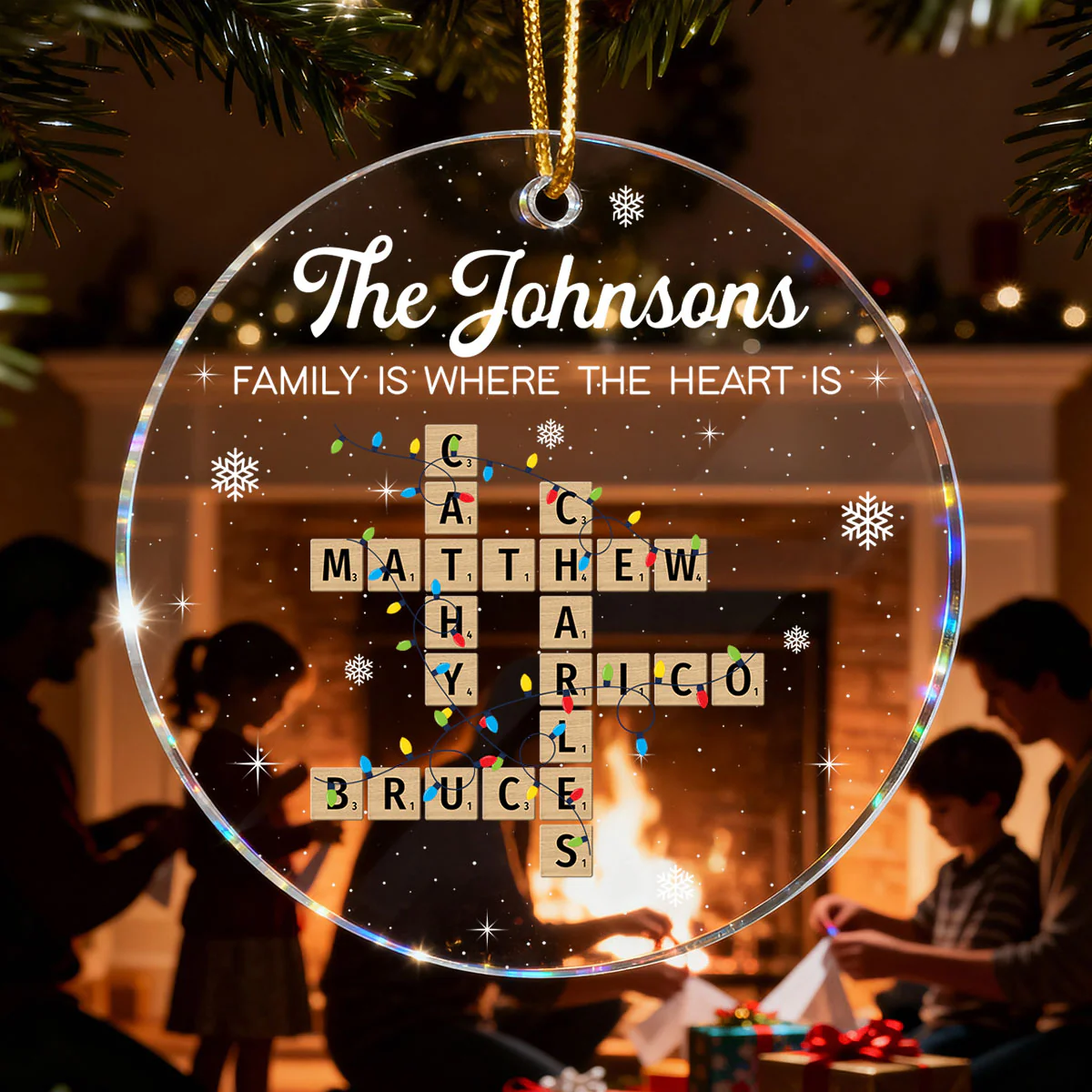 Holiday Festive Family Crossword Puzzle Art - Personalized Acrylic Ornament - Image 8