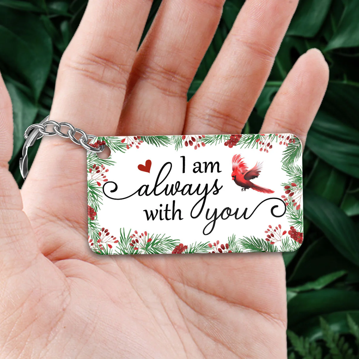 Holly Branch Always With You Cardinal Whole Family Memorial Remembrance Gift Personalized Acrylic Keychain - Image 2