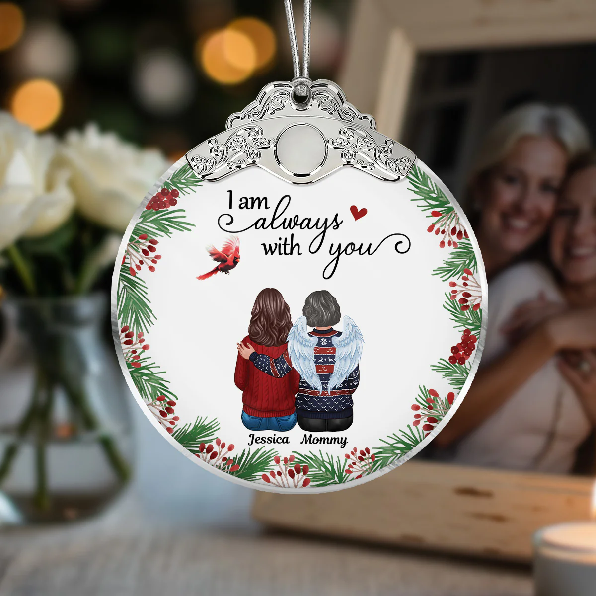 Holly Branch Always With You - Personalized Glass Ornament With Silver Cap - Christmas Memorial Keepsake For Family - Image 3