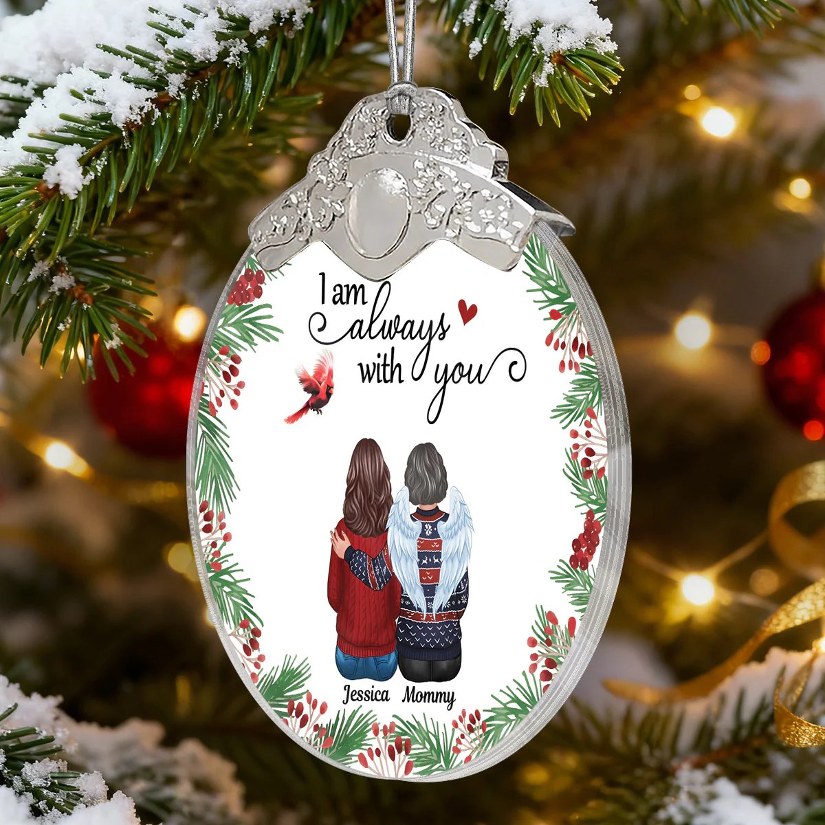 Holly Branch Always With You - Personalized Glass Ornament With Silver Cap - Christmas Memorial Keepsake For Family - Image 4