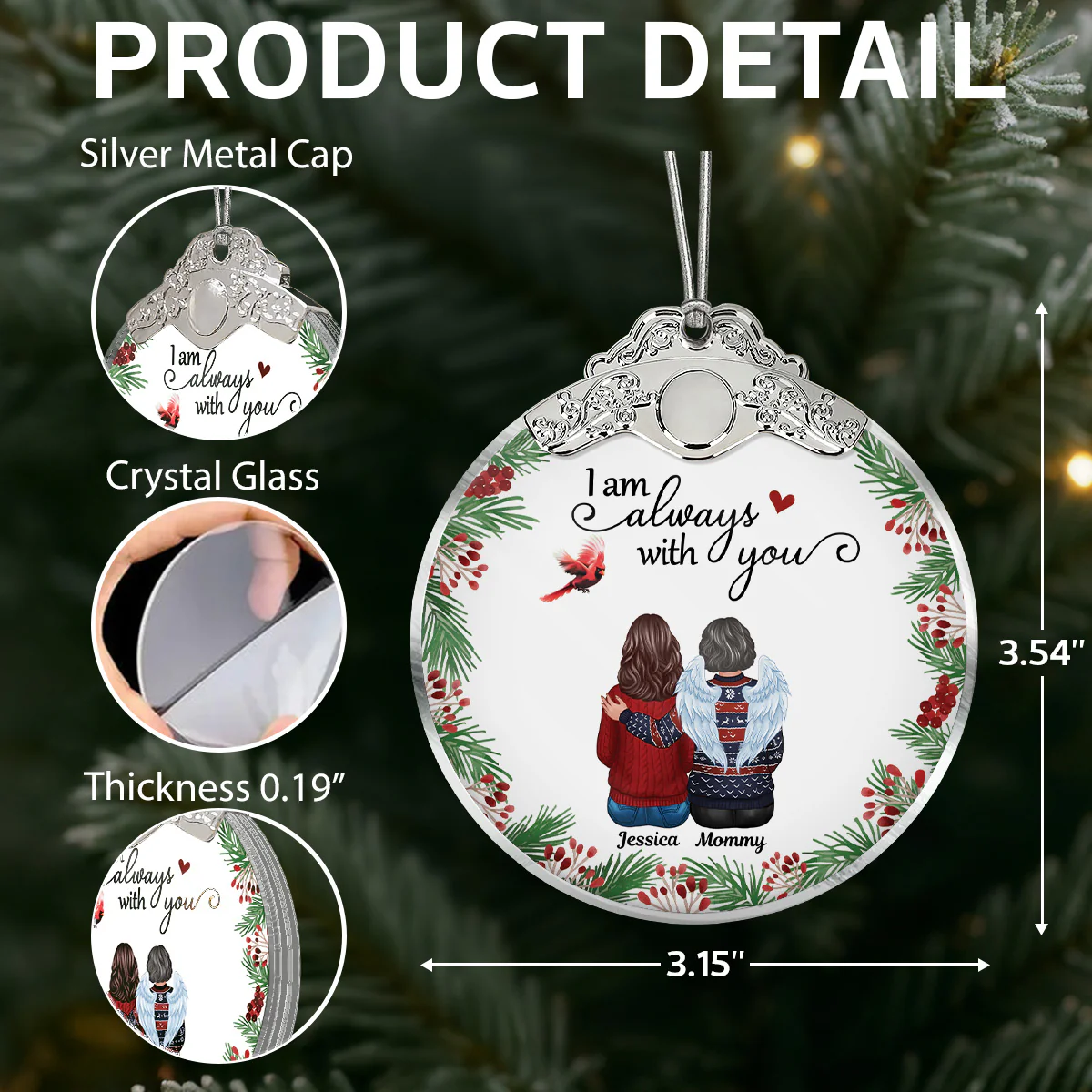 Holly Branch Always With You - Personalized Glass Ornament With Silver Cap - Christmas Memorial Keepsake For Family - Image 5