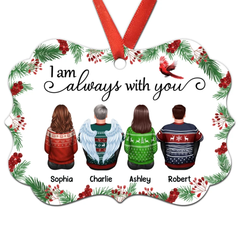 Holly Branch Always With You Whole Family Memorial Remembrance Gift Personalized Christmas Ornament - Image 4