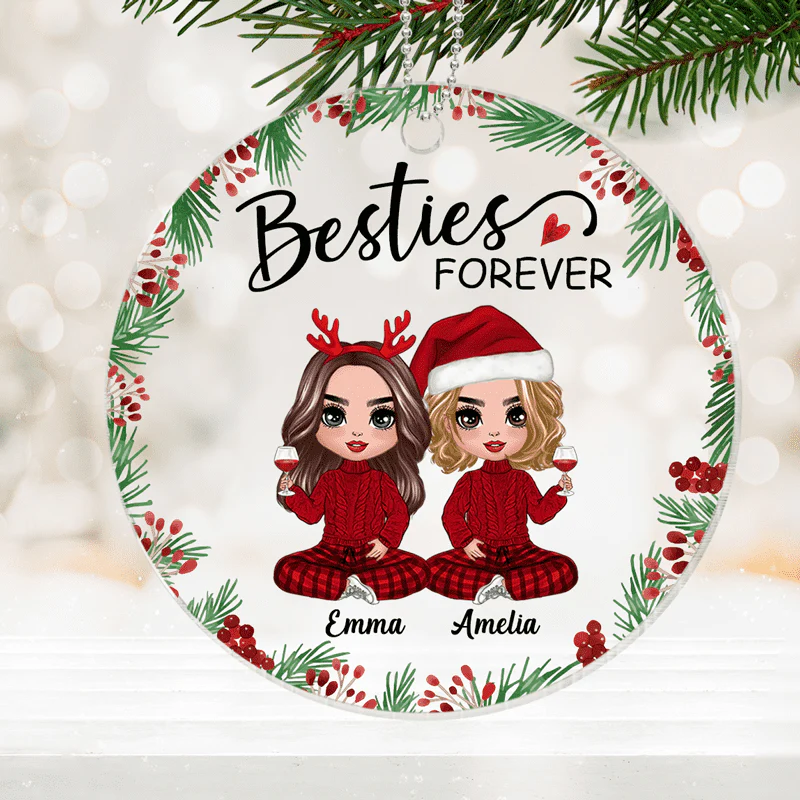 Holly Branch Besties Sisters Checkered Pants Personalized Acrylic Ornament