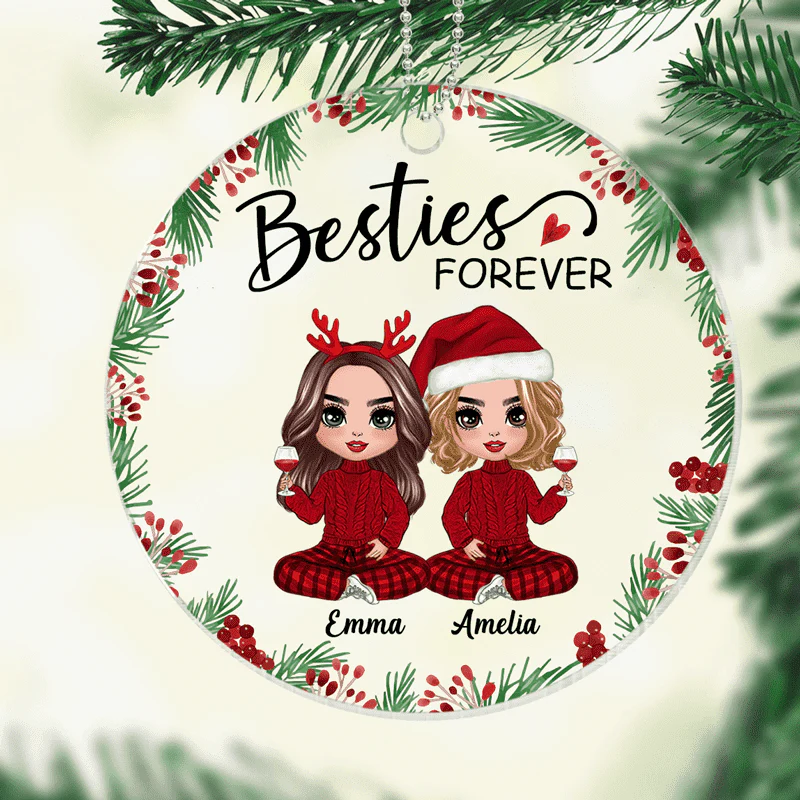Holly Branch Besties Sisters Checkered Pants Personalized Acrylic Ornament - Image 2