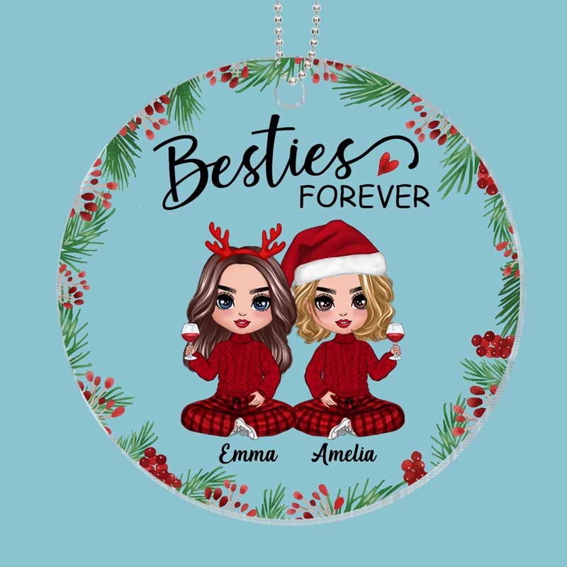 Holly Branch Besties Sisters Checkered Pants Personalized Acrylic Ornament - Image 3