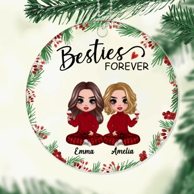 Holly Branch Besties Sisters Checkered Pants Personalized Acrylic Ornament - Image 4