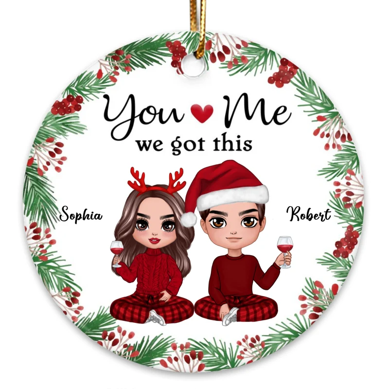 Holly Branch Doll Couple Anniversary Gift For Him Gift For Her Personalized Circle Ornament