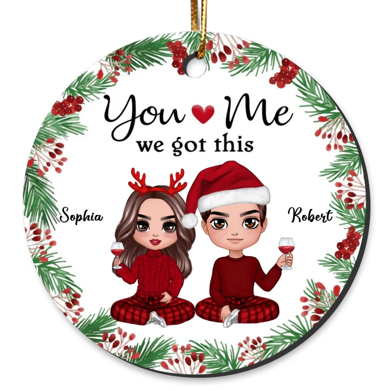 Holly Branch Doll Couple Anniversary Gift For Him Gift For Her Personalized Circle Ornament - Image 2