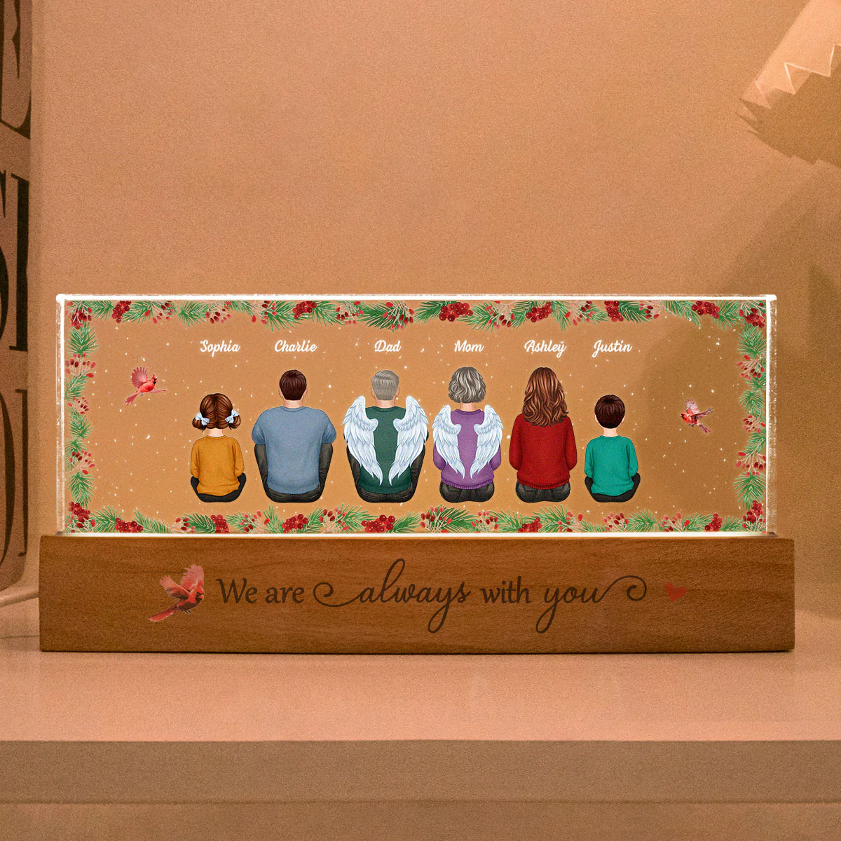 Holly Branch Family Memorial Personalized LED Night Light, Sympathy Gift For Loved Ones - Image 4