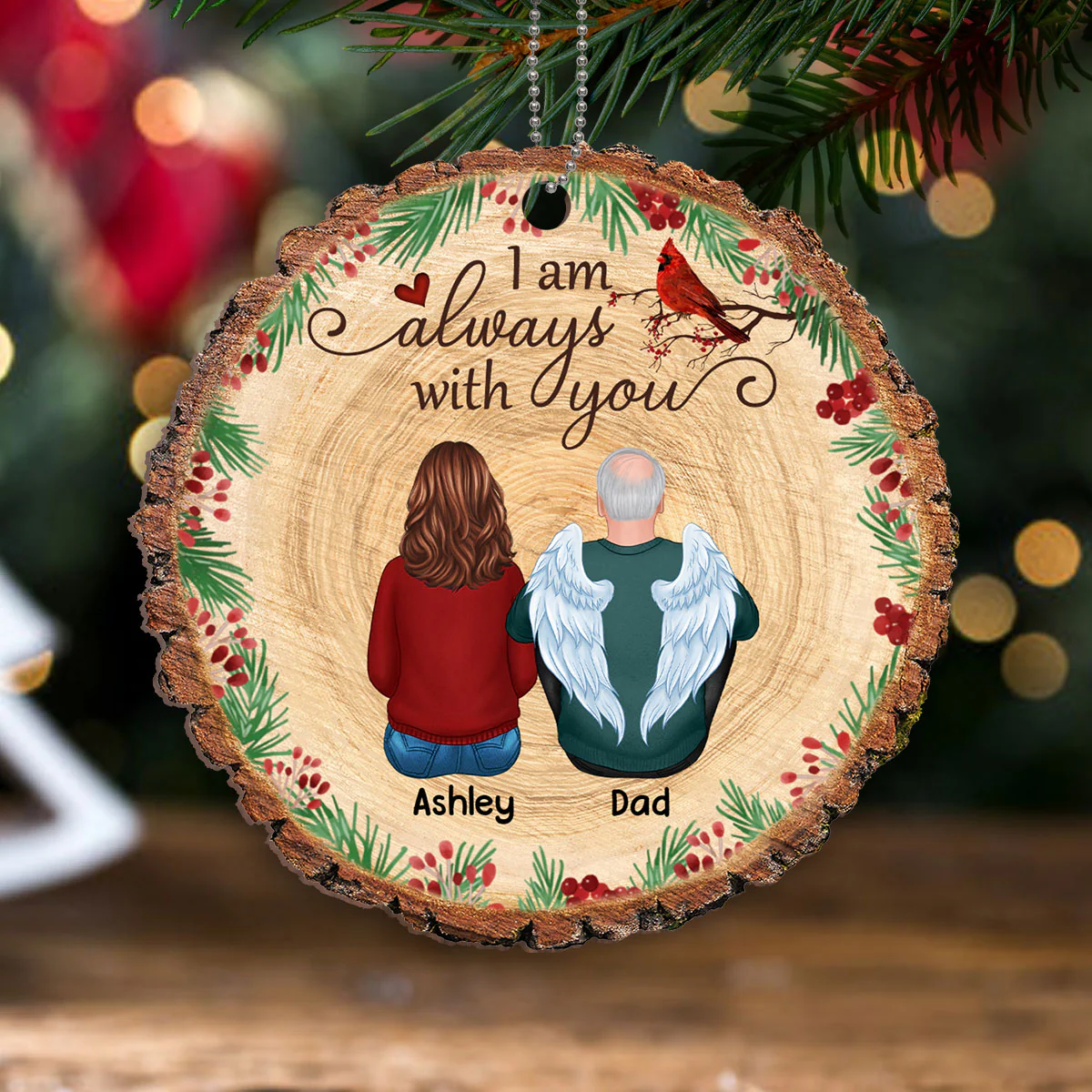 Holly Branch Family Memorial Personalized Wooden Ornament - Image 2