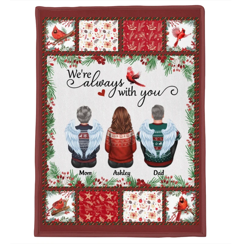 Holly Branch Family Sitting Memorial Personalized Fleece Blanket - Image 5