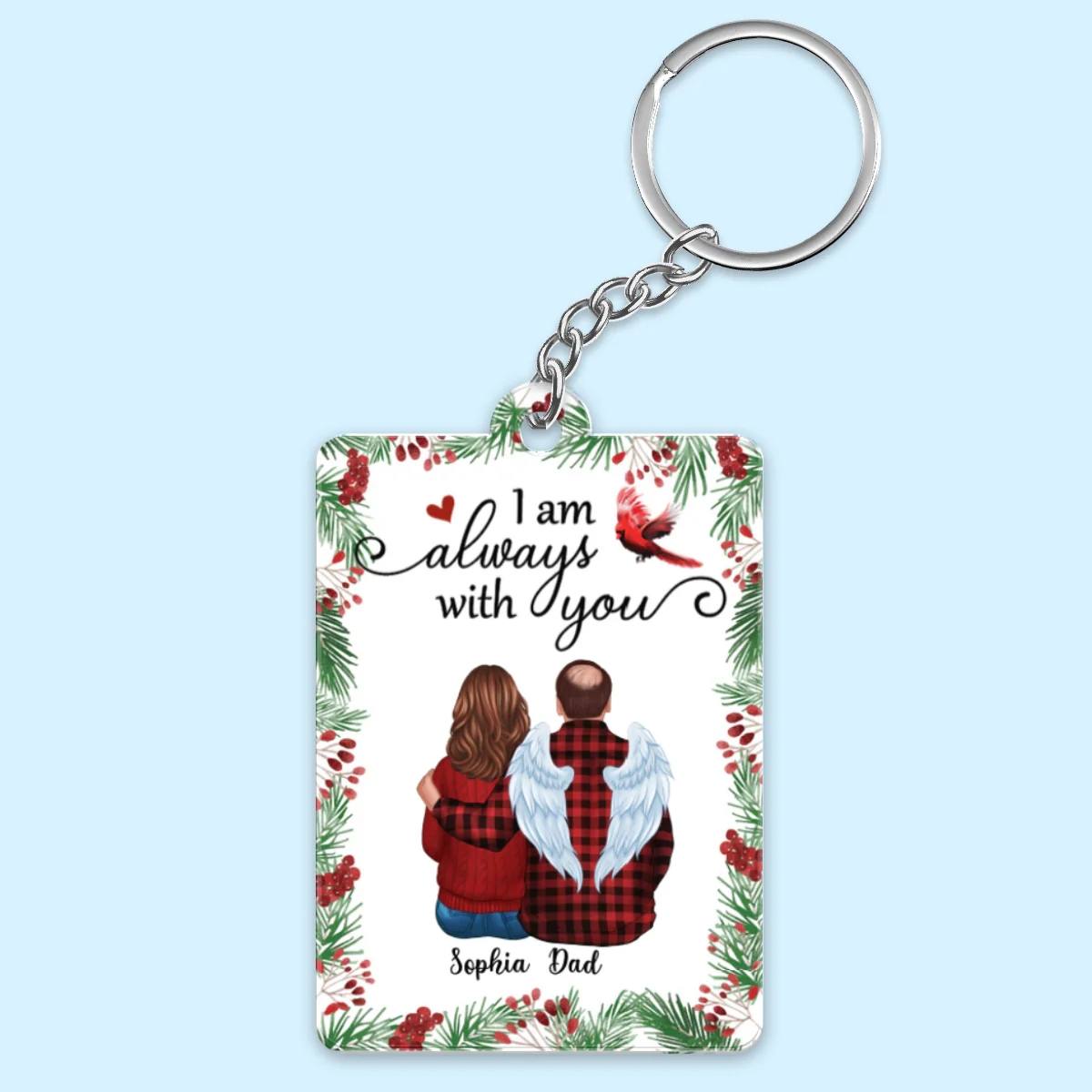 Holly Branch Memorial Family Personalized Acrylic Keychain - Image 4
