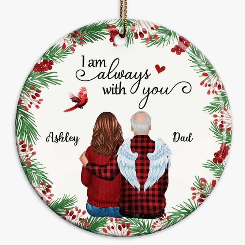 Holly Branch Memorial Personalized Circle Ornament - Image 2
