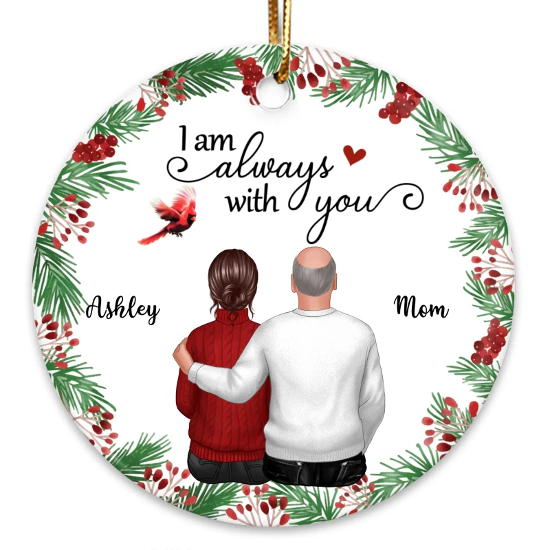 Holly Branch Memorial Personalized Circle Ornament - Image 3