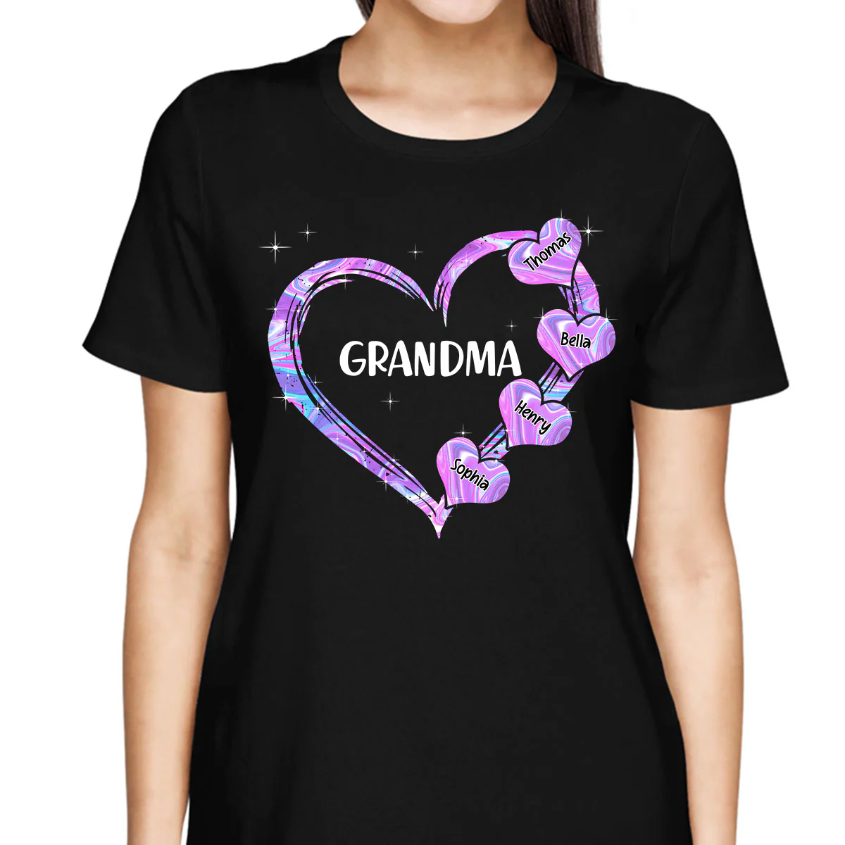 Hologram Grandma Hearts Grandkids Names Personalized Shirt - Image 2