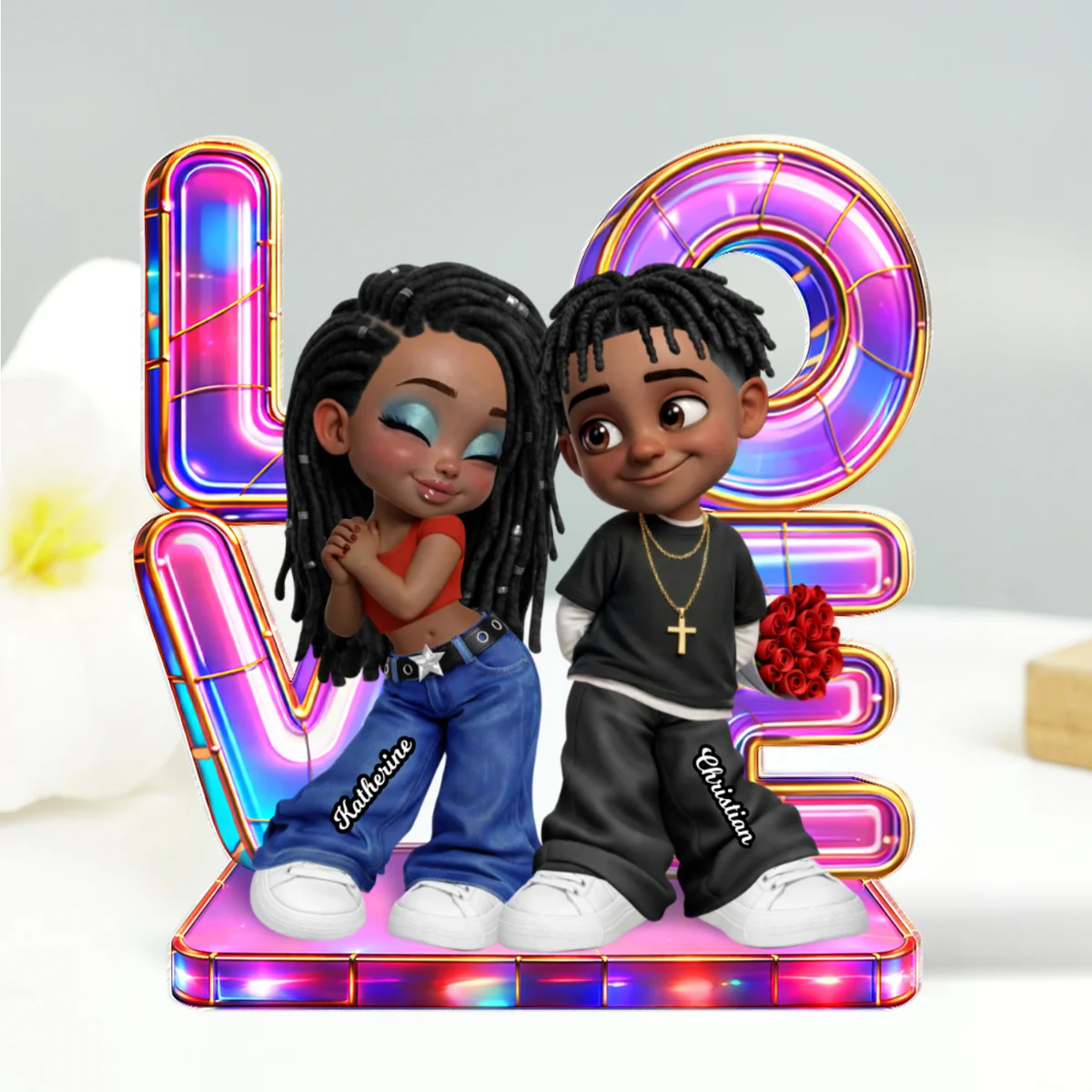 Holographic Love Y2K Couple - Personalized Acrylic Block Plaque - Valentine's Day Gift for Her, for Him - Image 8