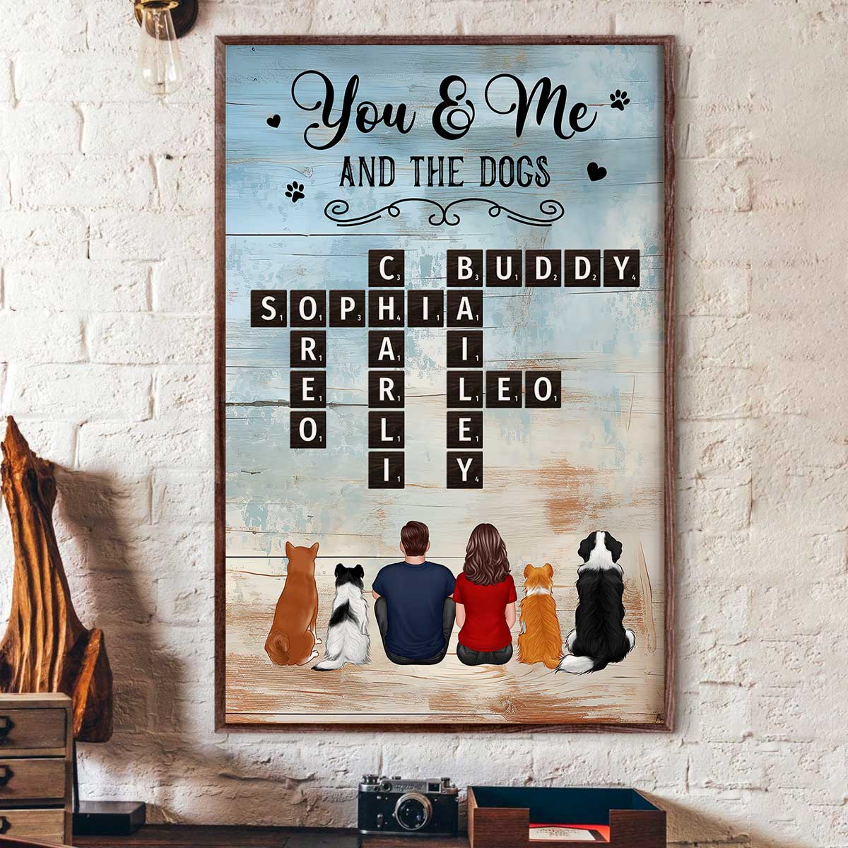 Home Filled With Love & Dog Hair Back View Couple & Dogs Personalized Poster - Image 5