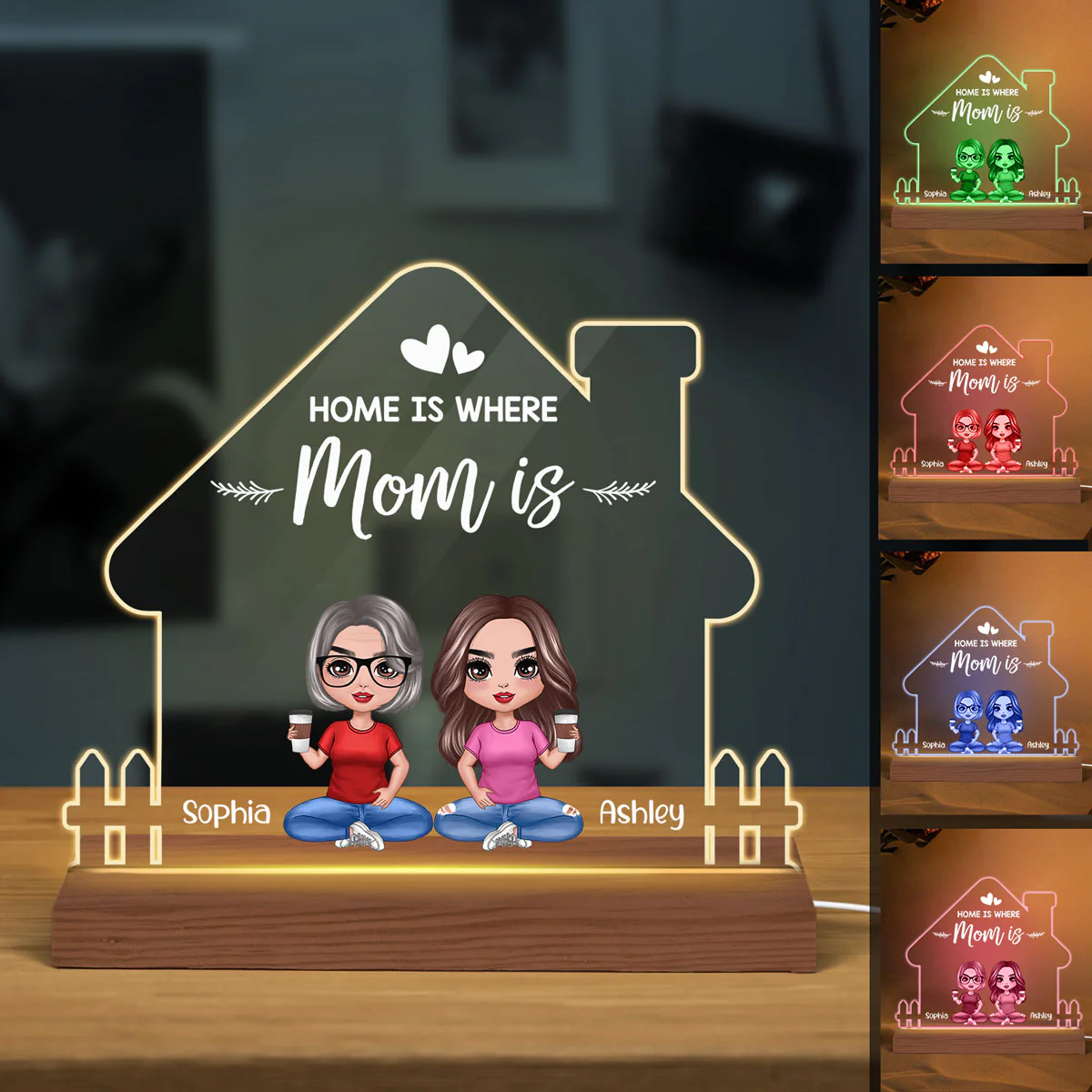Home Is Where Mom Is Mother’s Day Personalized House Shape Acrylic Plaque LED Night Light