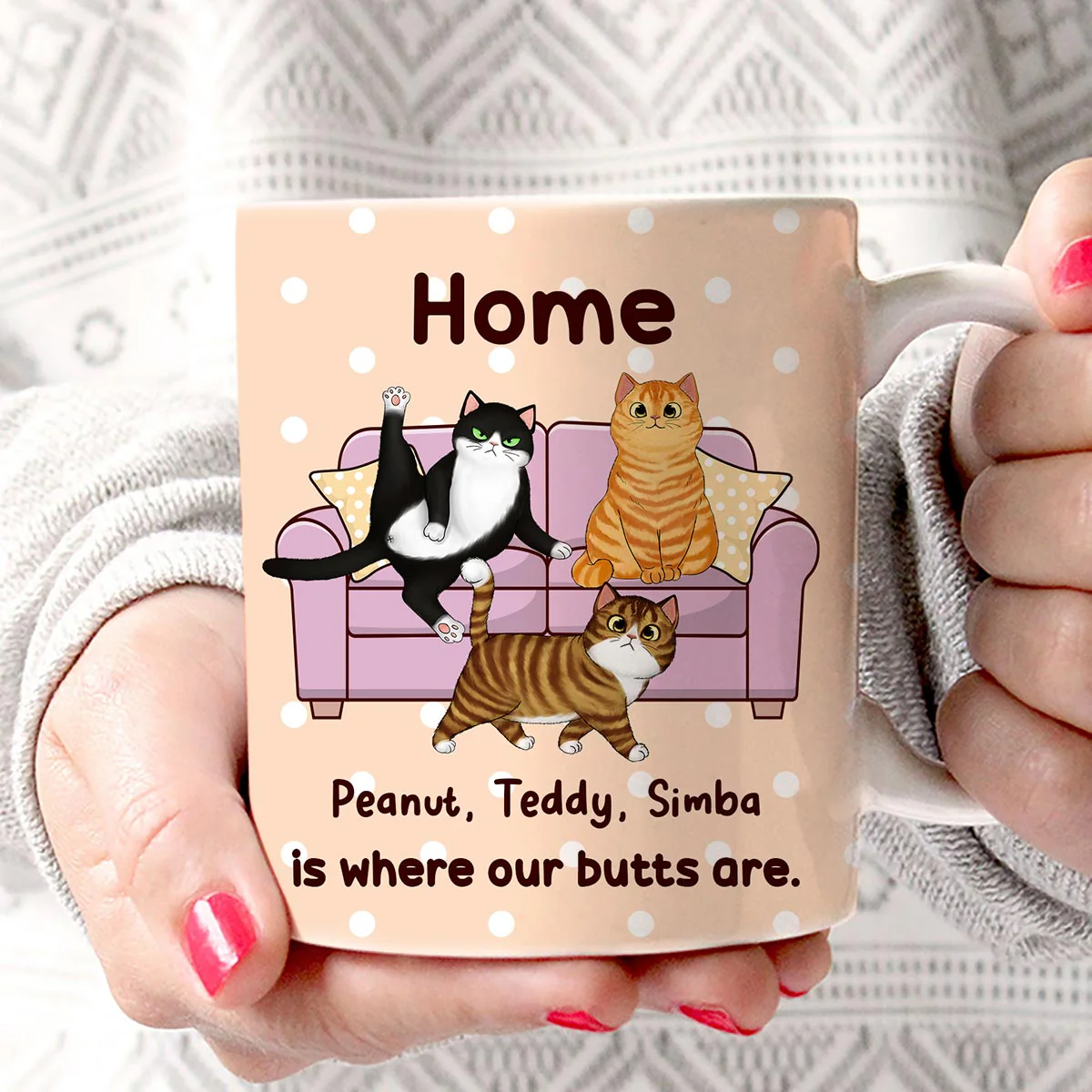 Home Is Where My Butt Is Funny Fluffy Cat Personalized Mug - Image 2