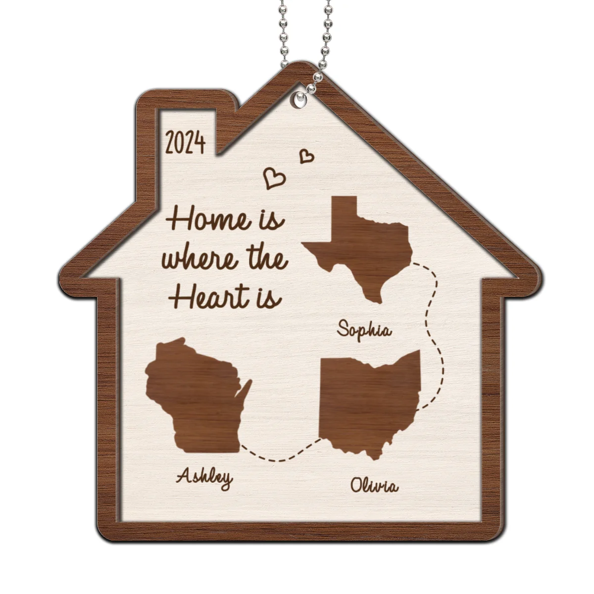 Long Distance Family State Maps Personalized 2-Layer Wooden Ornament, Togetherness Ornament - Image 11