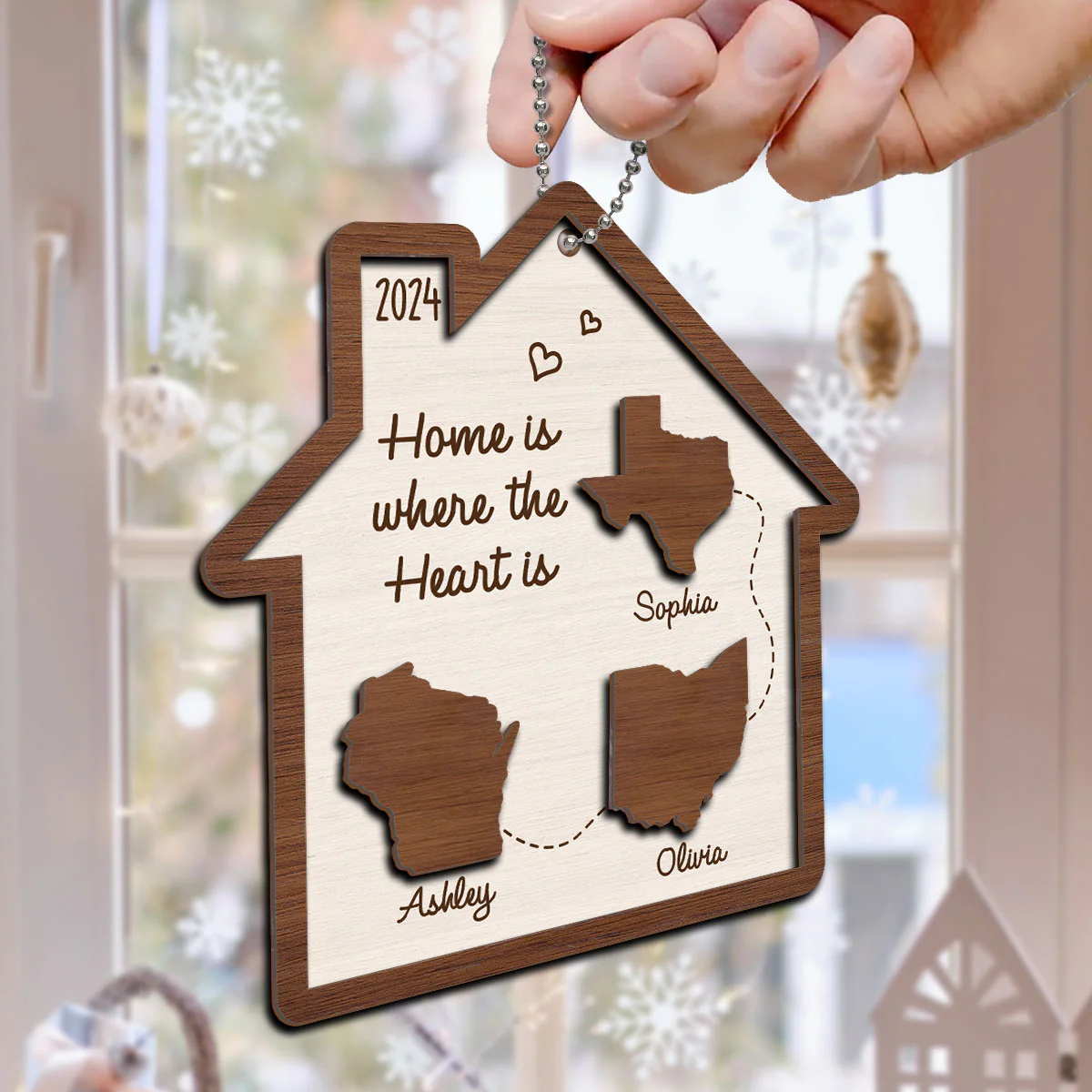 Long Distance Family State Maps Personalized 2-Layer Wooden Ornament, Togetherness Ornament - Image 6