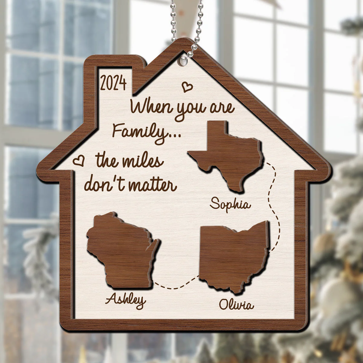 Long Distance Family State Maps Personalized 2-Layer Wooden Ornament, Togetherness Ornament - Image 7