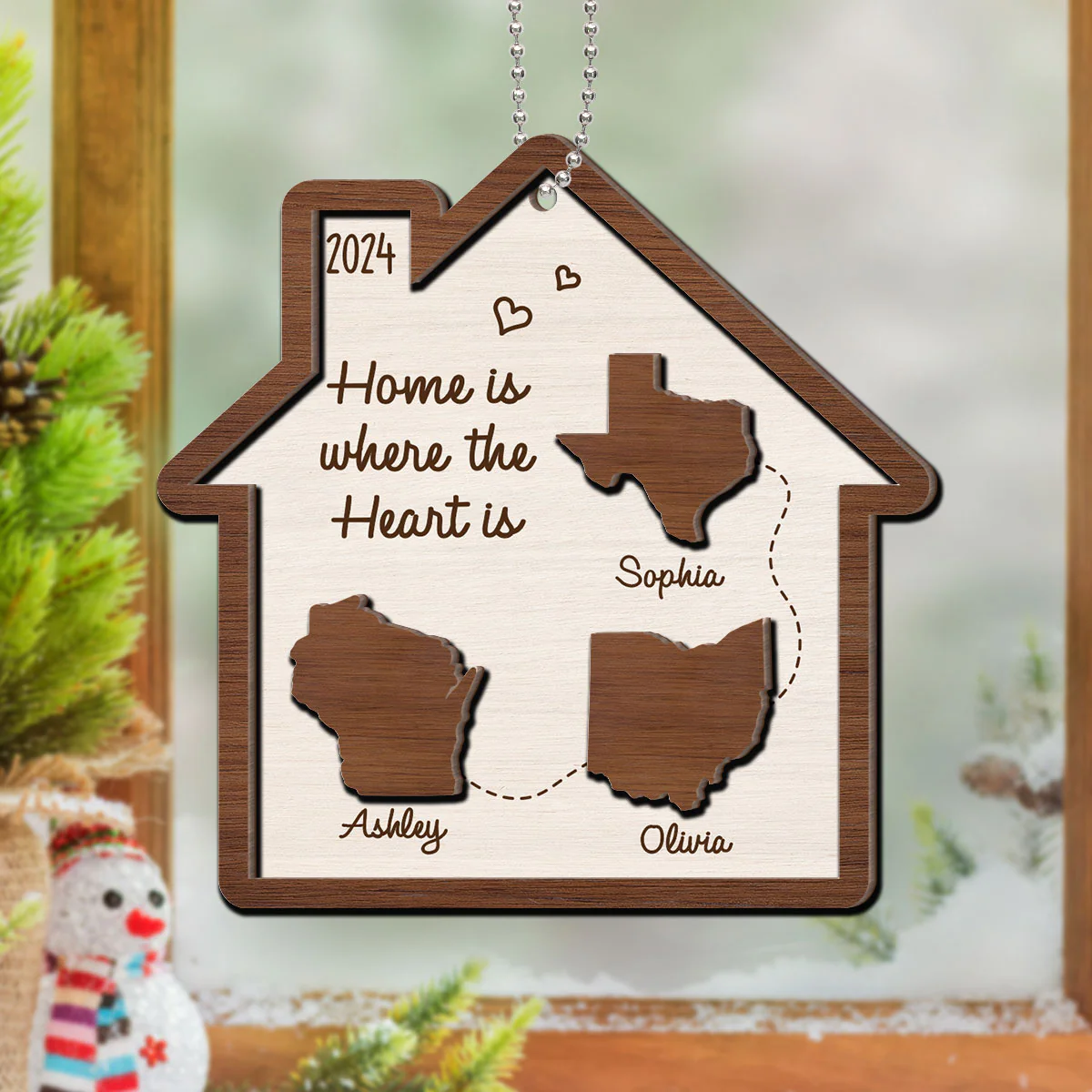 Long Distance Family State Maps Personalized 2-Layer Wooden Ornament, Togetherness Ornament - Image 8