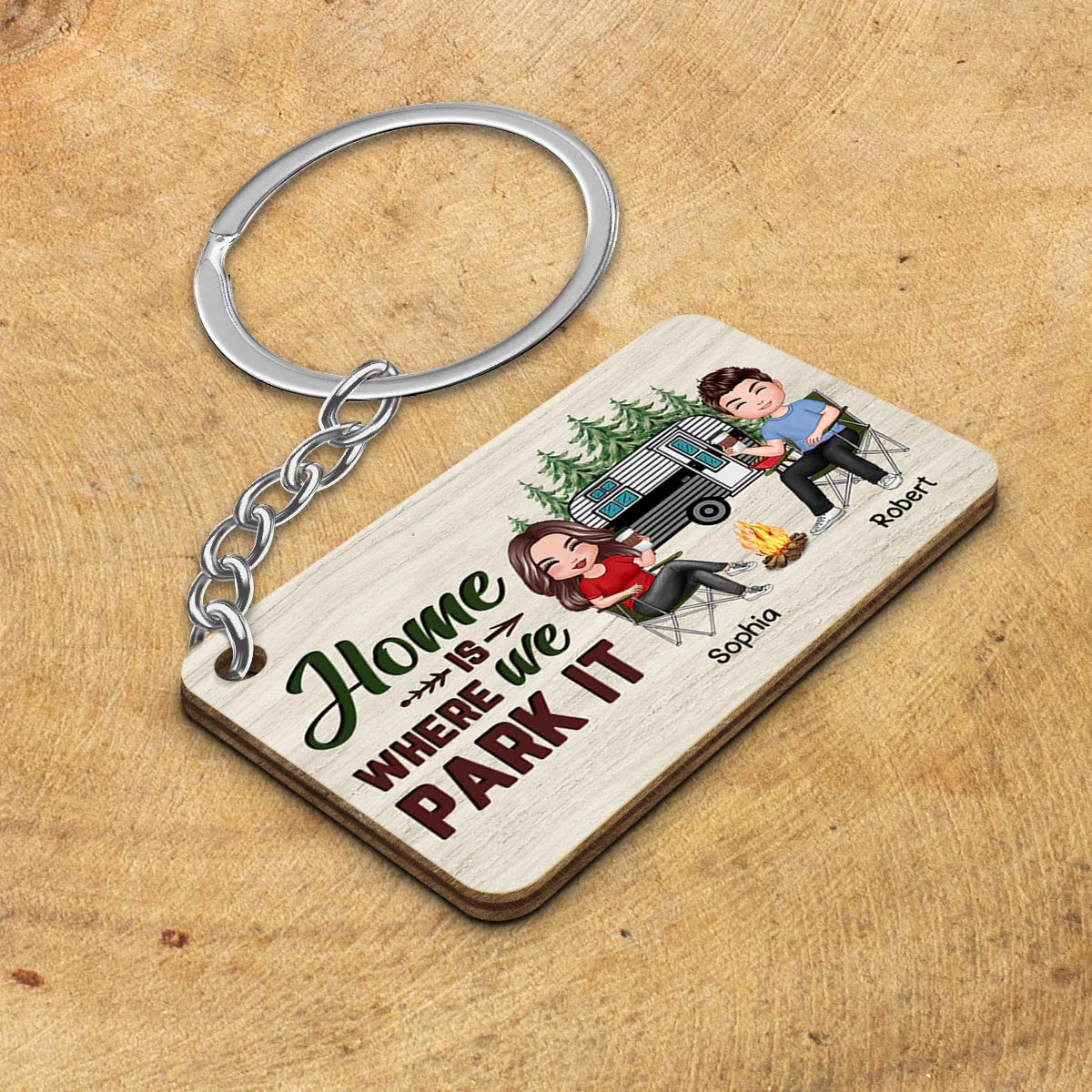 Home Is Where We Park It Couple Camping Personalized Wooden Keychain - Image 3