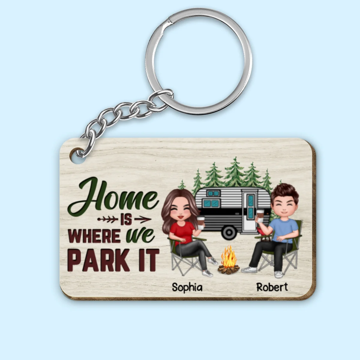 Home Is Where We Park It Couple Camping Personalized Wooden Keychain - Image 4