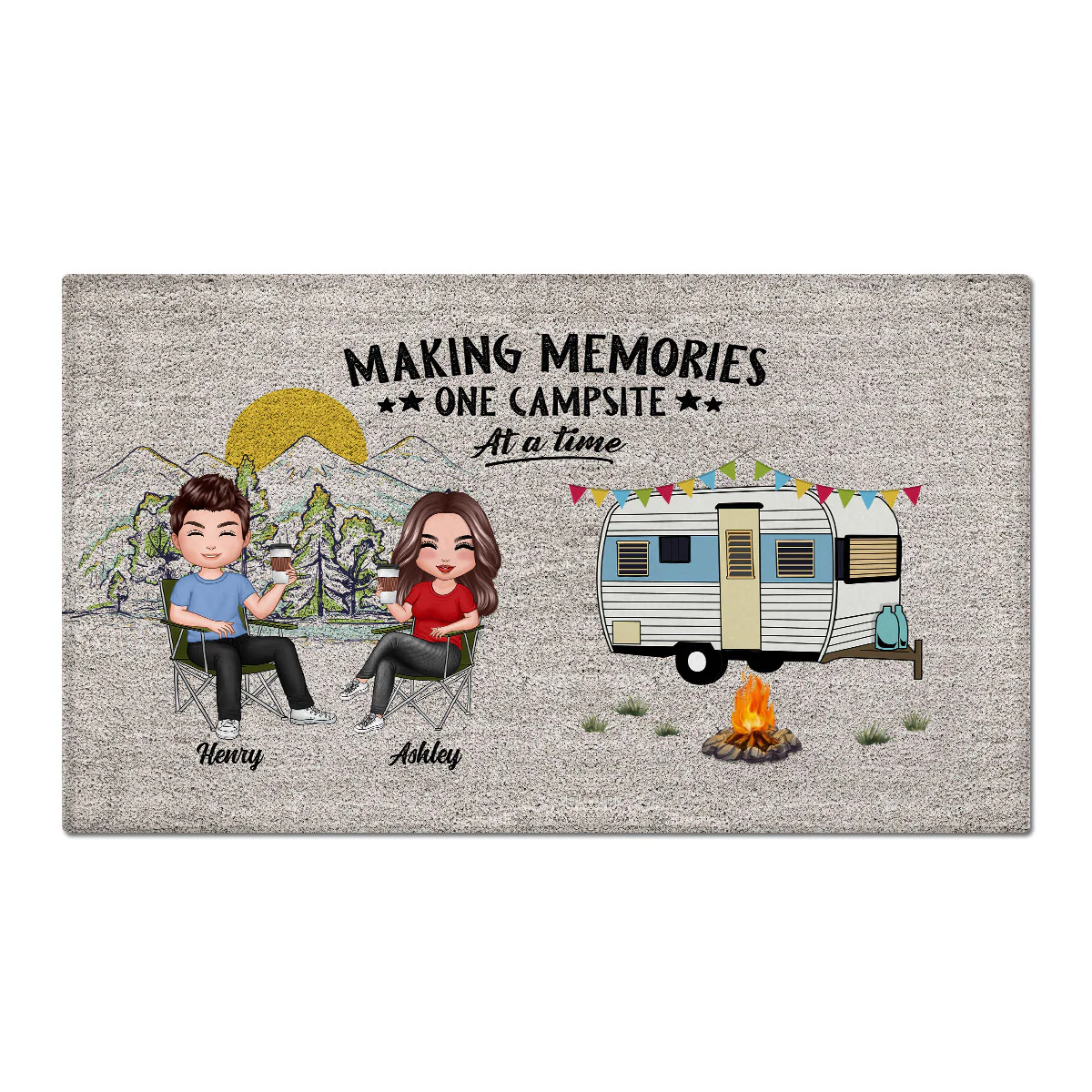 Home Is Where We Park It Doll Family Camping Personalized Doormat - Image 2