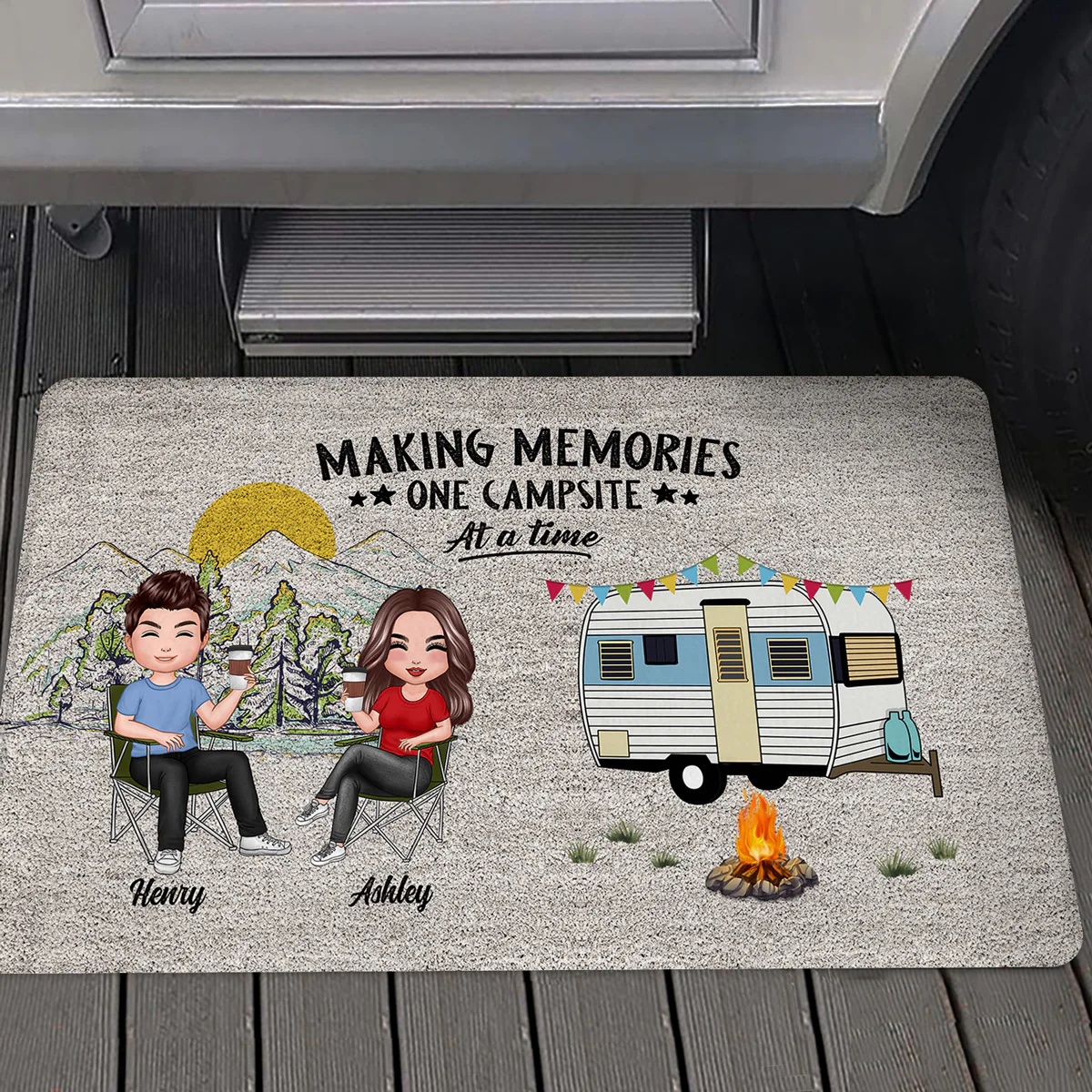 Home Is Where We Park It Doll Family Camping Personalized Doormat - Image 6