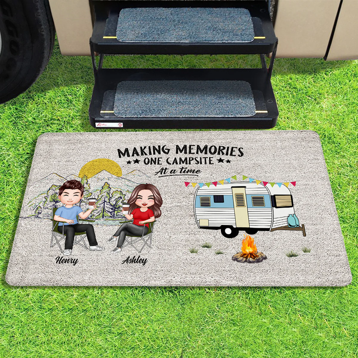 Home Is Where We Park It Doll Family Camping Personalized Doormat - Image 7