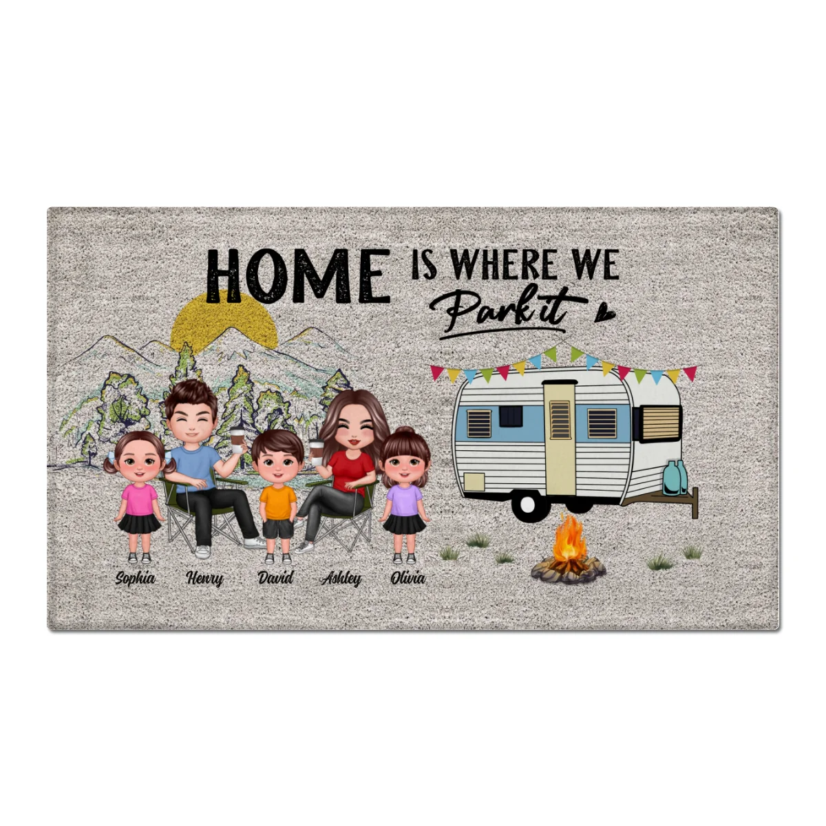 Home Is Where We Park It Doll Family Camping Personalized Doormat - Image 8
