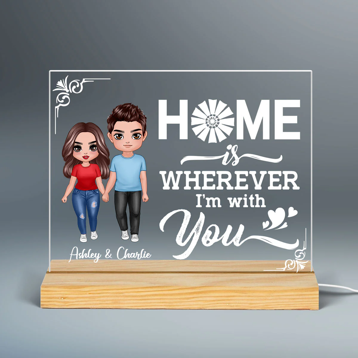 Home Is Wherever I‘m With You Couple Personalized Custom Shape LED Night Light - Gift For Him Gift For Her - Image 2