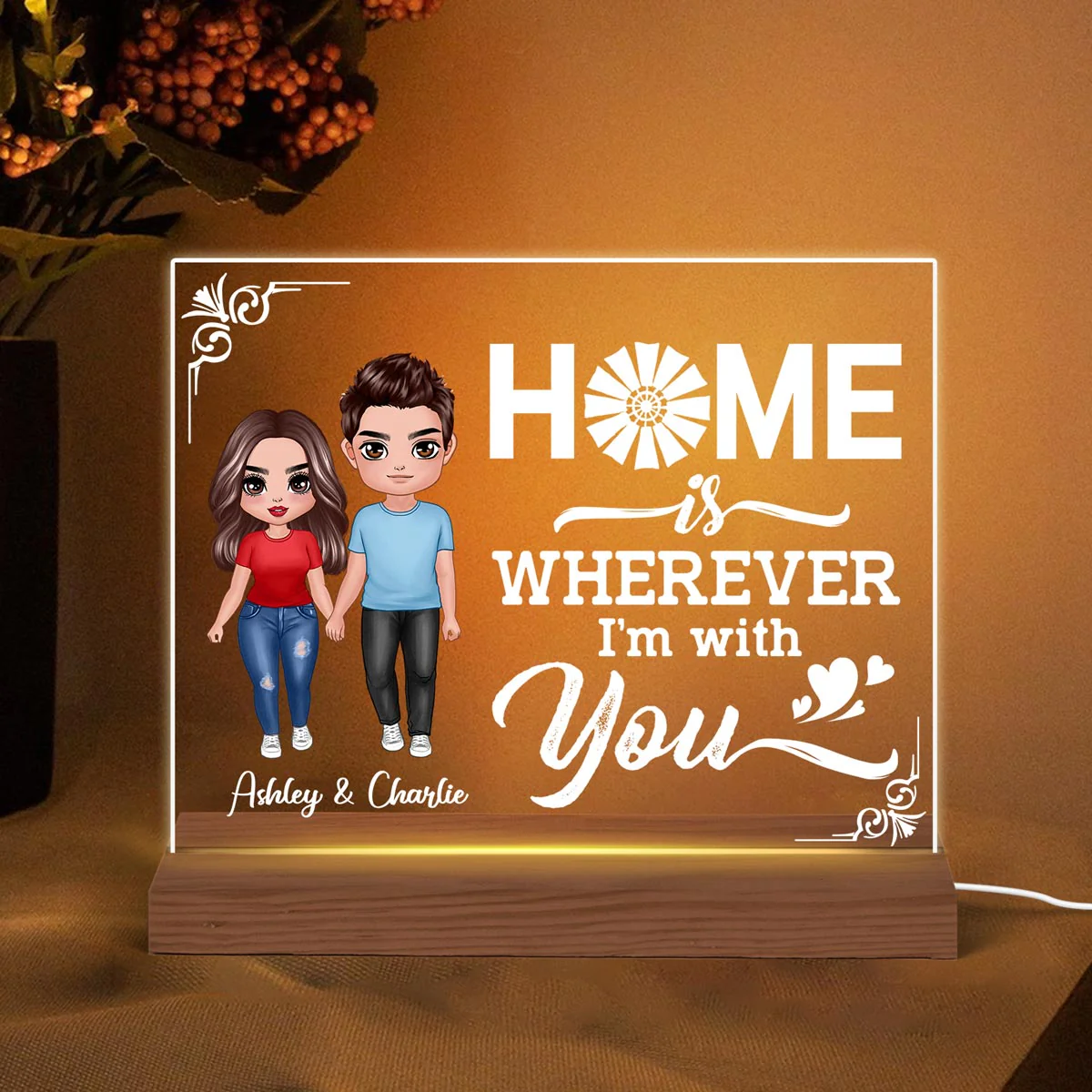 Home Is Wherever I‘m With You Couple Personalized Custom Shape LED Night Light - Gift For Him Gift For Her - Image 3