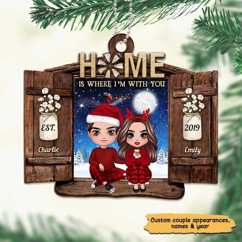 Home Is Wherever I‘m With You Window Couple Personalized Wooden Ornament - Image 2