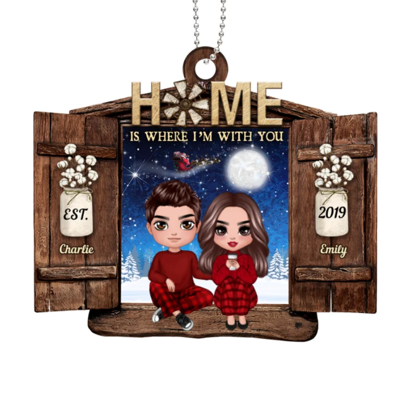 Home Is Wherever I‘m With You Window Couple Personalized Wooden Ornament - Image 4