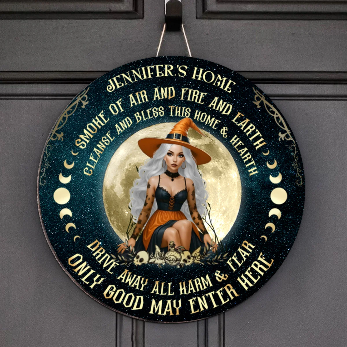 Home of Witch, Smoke of Air and Fire and Earth Personalized Wooden Door Sign, Halloween Decor - Image 12