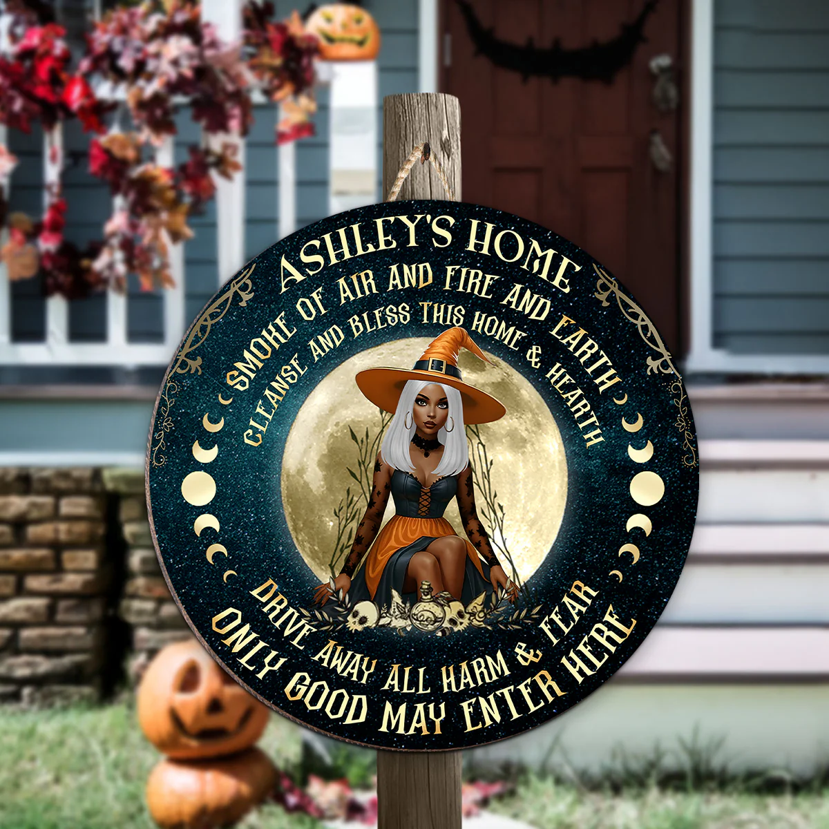 Home of Witch, Smoke of Air and Fire and Earth Personalized Wooden Door Sign, Halloween Decor - Image 3