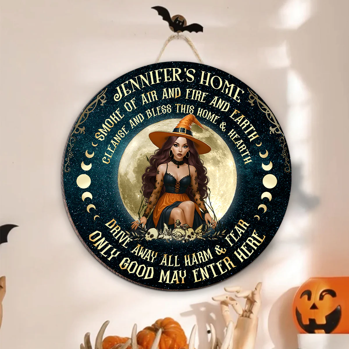 Home of Witch, Smoke of Air and Fire and Earth Personalized Wooden Door Sign, Halloween Decor - Image 4