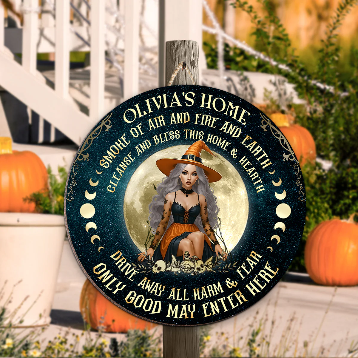 Home of Witch, Smoke of Air and Fire and Earth Personalized Wooden Door Sign, Halloween Decor - Image 5
