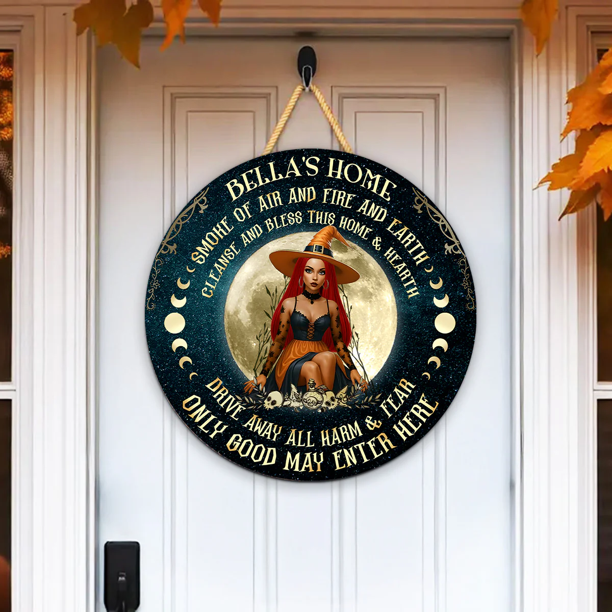 Home of Witch, Smoke of Air and Fire and Earth Personalized Wooden Door Sign, Halloween Decor - Image 7