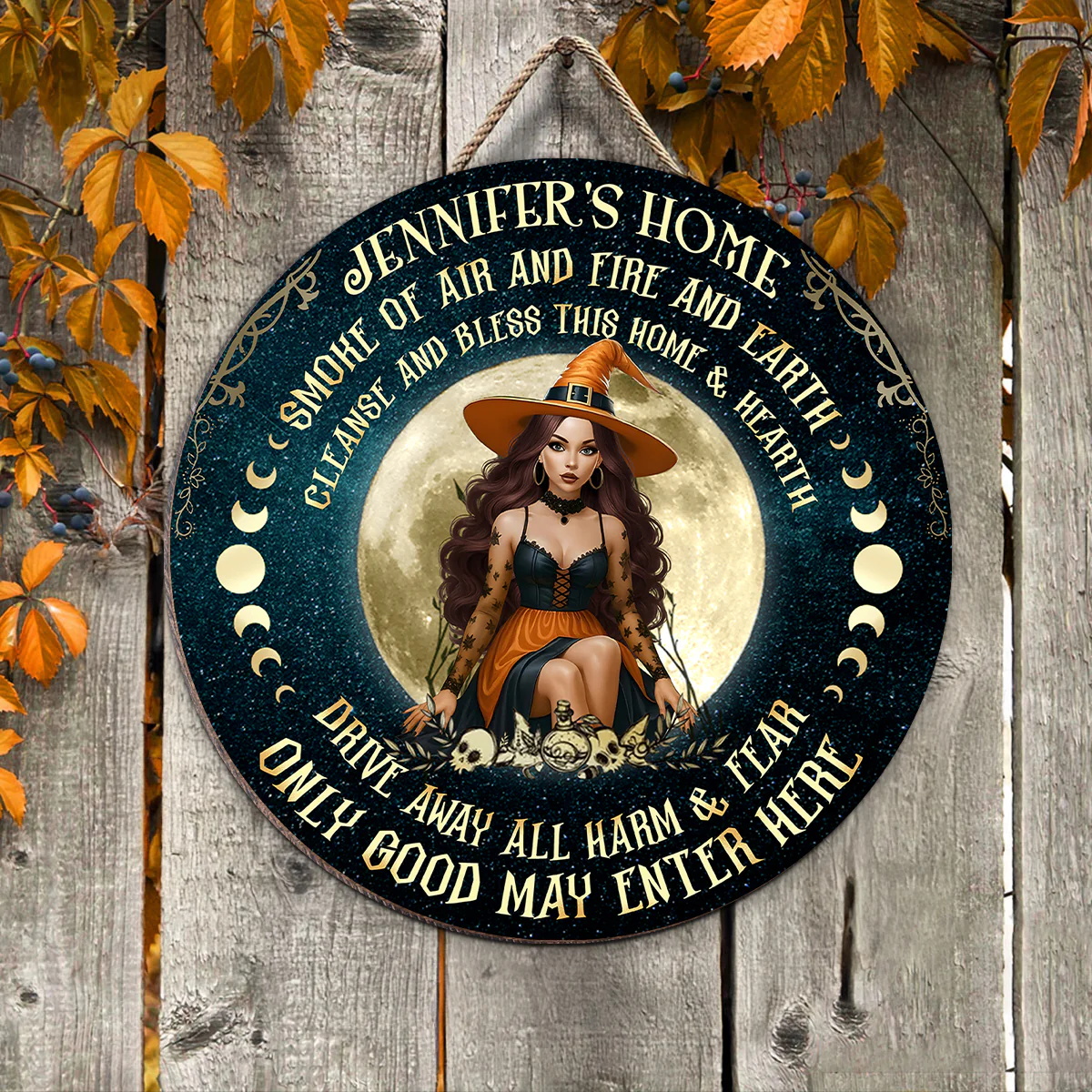 Home of Witch, Smoke of Air and Fire and Earth Personalized Wooden Door Sign, Halloween Decor - Image 9