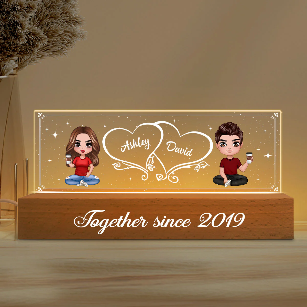 Home Sweet Home Couple Personalized Acrylic Block LED Night Light - Image 2